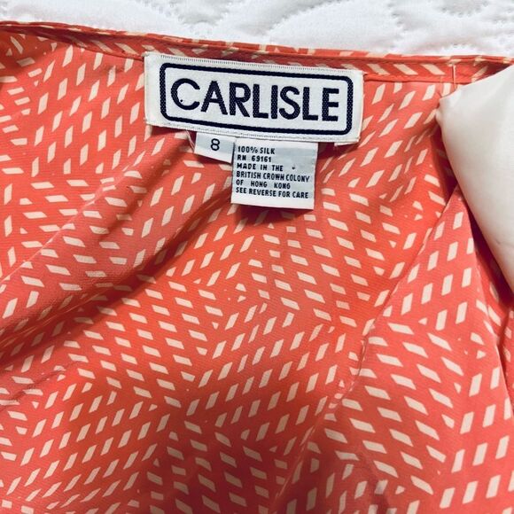 CARLISLE Silk Peachy Button Down 80s Blouse striped shoulder pads Vintage - Picture 7 of 12